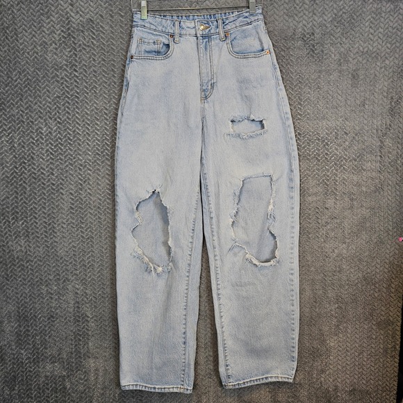wild fable Denim - Wild Fable Womens Light Wash High Rise Baggy Distressed Wide Leg Jeans Size 00‎